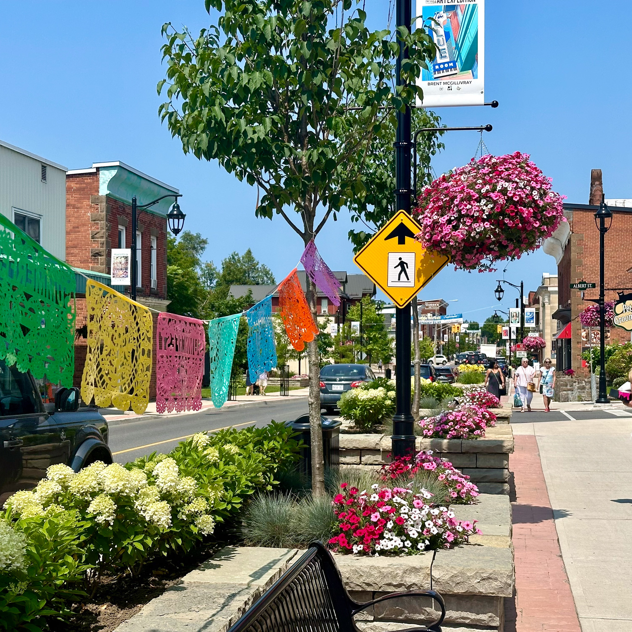 Streetscape looking festive the morning before Summerfest begins
