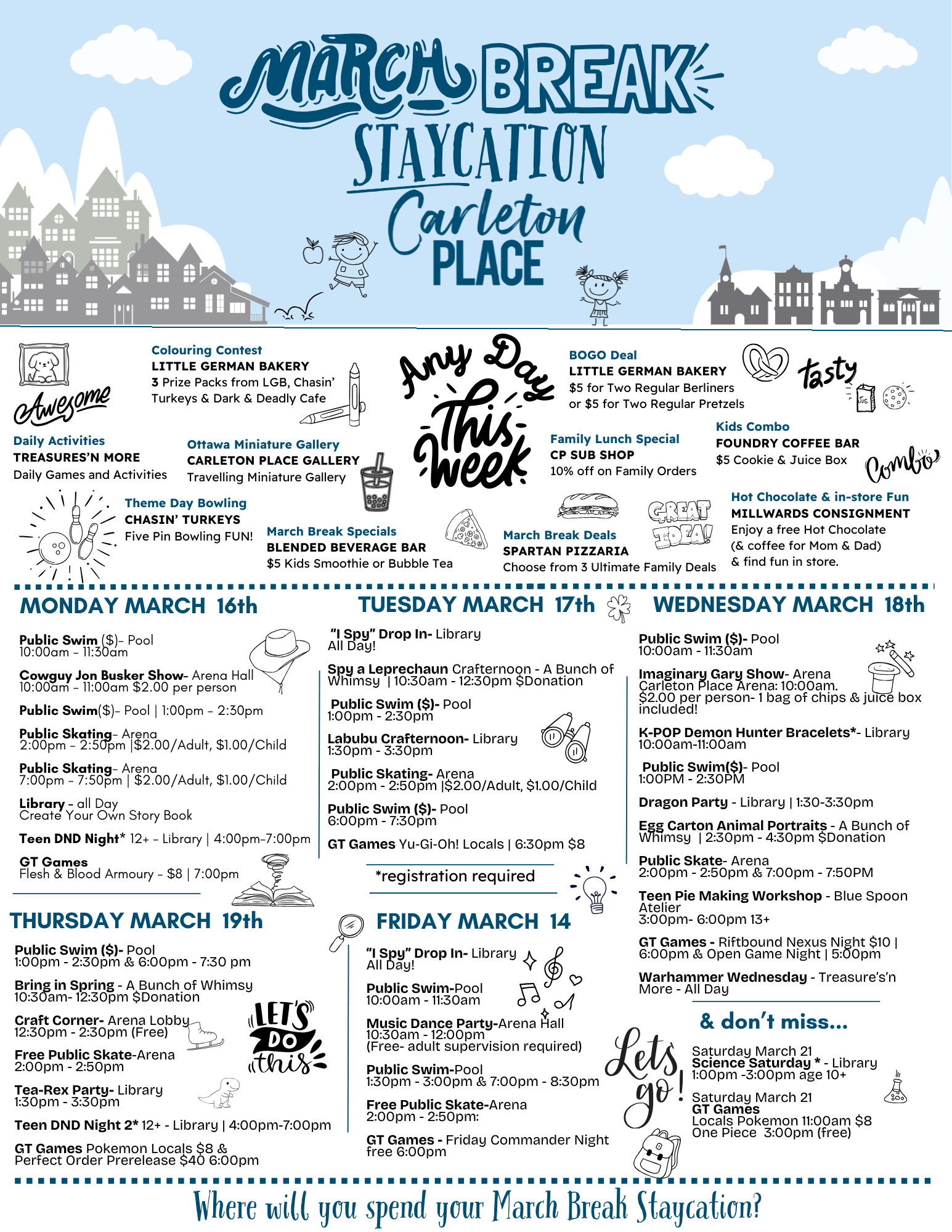 Large Itinerary of March Break Activities 