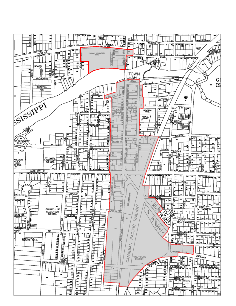 BYLAW Schedule for Downtown Carleton Place BIA. Map indicating the addresses included in the business improvement area.